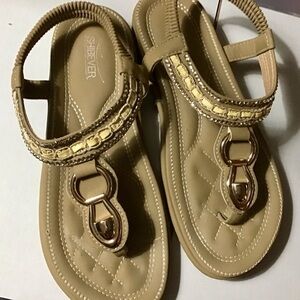 Nude Tan Sandals with Gold Accents